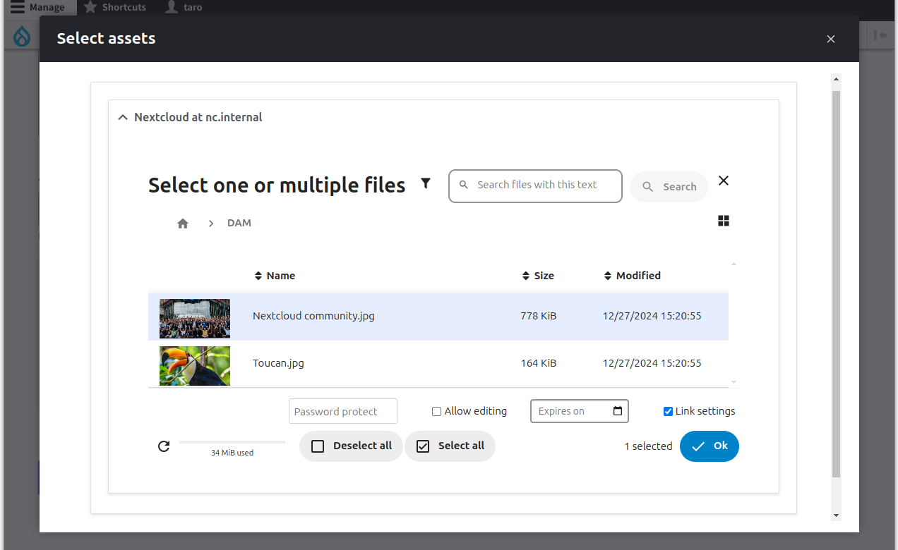 Nextcloud DAM のファイルピッカー